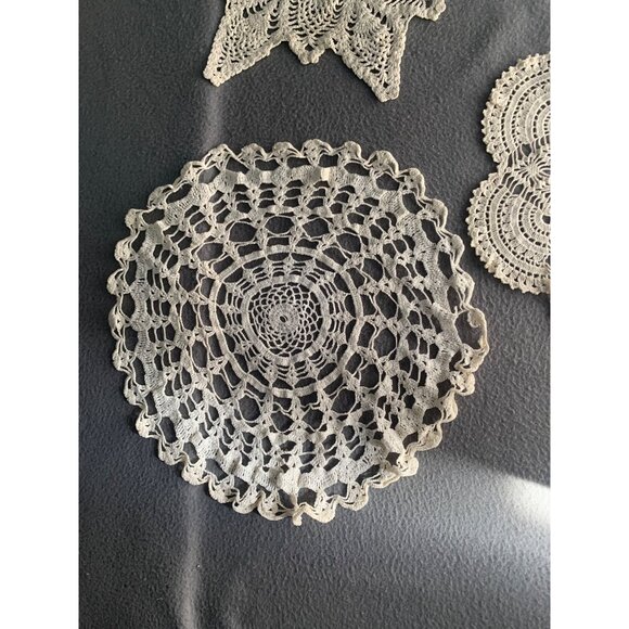 Vintage Crochet Lace Doilies Set of 3 Round & Starburst Patterns 10-12 Inches - Picture 3 of 15